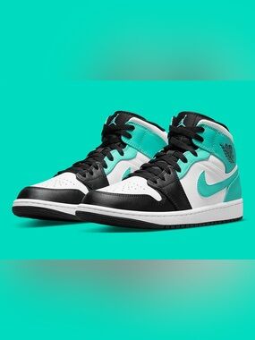 Air Jordan Mid-Top Sneakers Black White/Tropical twist Teal kids 6 women’s 7.5